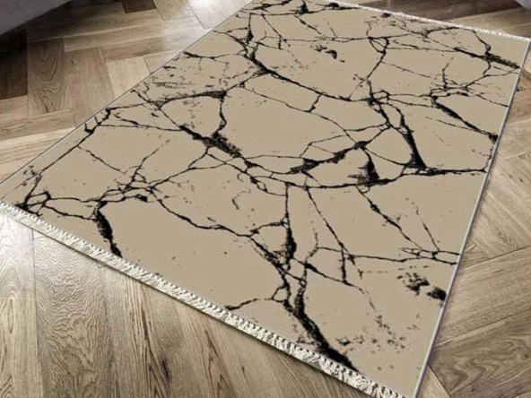 Kaymaz Taban Dijital Baskı Kadife Halı Crack Wall Kahve 150x220 Cm