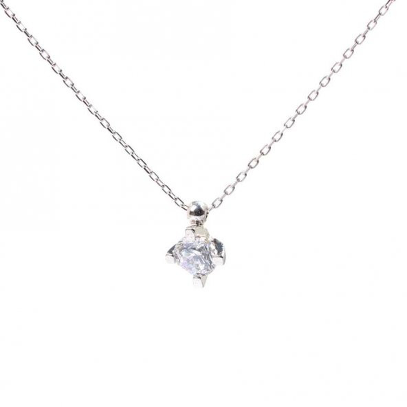 925 Ayar Gümüş 0,60 ct Pırlanta Görünümlü Tek Taş Kolye