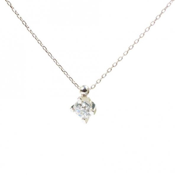 925 Ayar Gümüş 0,60 ct Pırlanta Görünümlü Tek Taş Kolye - 2