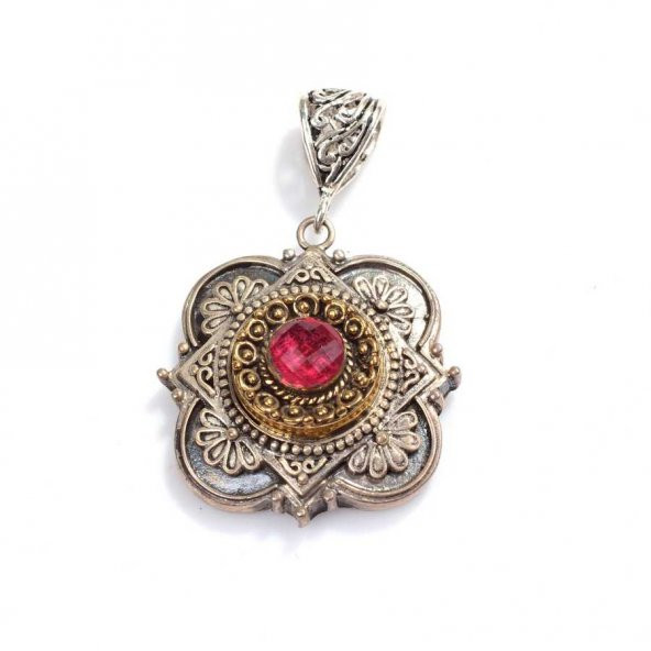 925 Ayar Gümüş ve Bronz Karışımı Yakut Taşlı Otantik Kolye Ucu