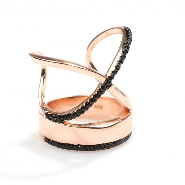 925 Ayar Gümüş XO Model Rose Renk Yüzük - Resim 4