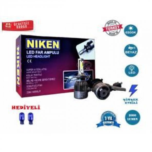 NİKEN H7 ŞİMŞEK ETKİLİ UZUN KISA AMPÜL LED XENON SET - HEDİYELİ - 3