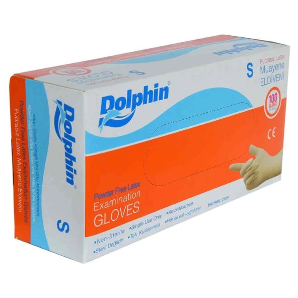 Dolphin Pudrasız Latex Muayene Eldiveni Küçük Boy (S) 100Lü Paket