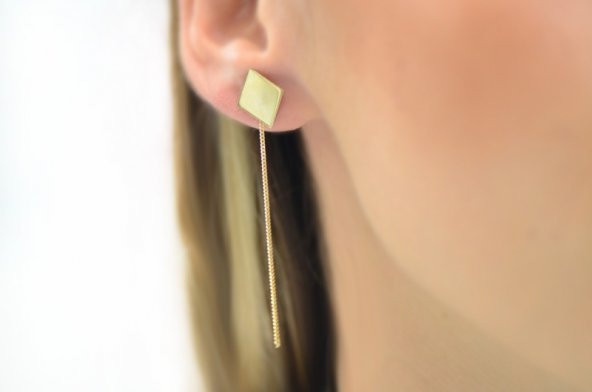 14 Ayar Altın Sallantılı Zincir Küpe - Resim 2