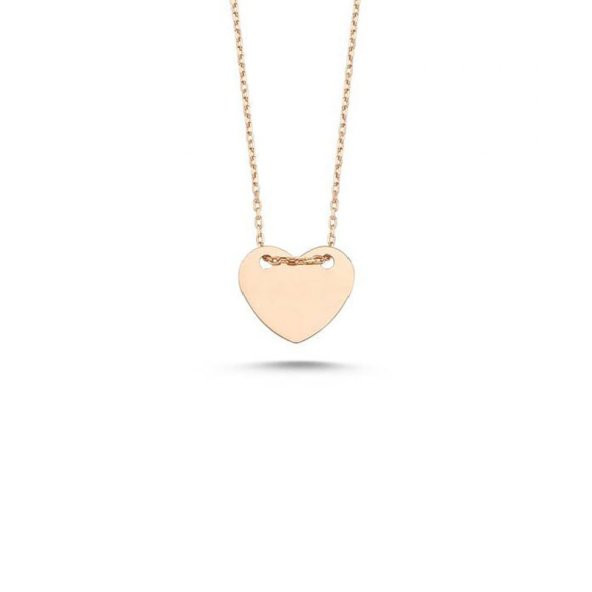 14 Ayar Rose Altın Plaka Kalp Kolye - Resim 2