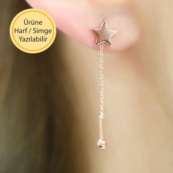 14 Ayar Altın Zincirli Yıldız Küpe ürün görseli