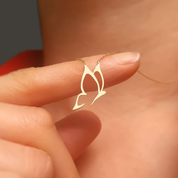 14 Ayar Altın Taşsız Kelebek Kolye - Resim 2