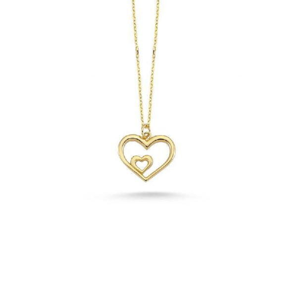 14 Ayar Altın Taşsız İç içe Kalp Kolye ürün görseli