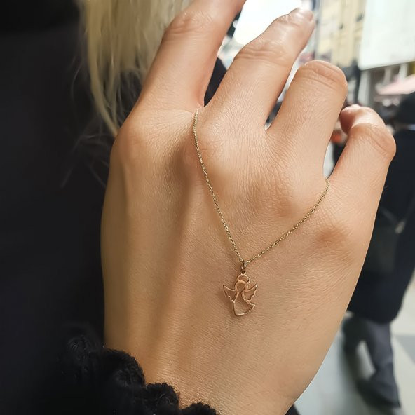 14 Ayar Altın Taşsız Melek Kolye - Resim 2