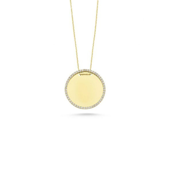 14 Ayar Altın Taşlı Plaka Kolye - Resim 2