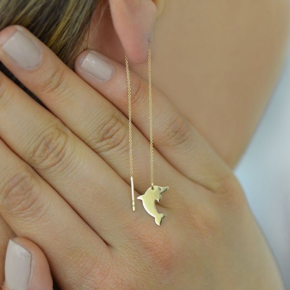 14 Ayar Altın Yunus Figürlü Küpe ürün görseli