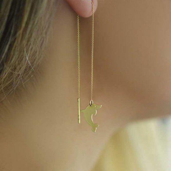 14 Ayar Altın Yunus Figürlü Küpe - Resim 2