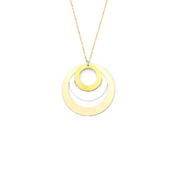 14 Ayar Altın Üçlü Plaka Halka Kolye - Resim 2