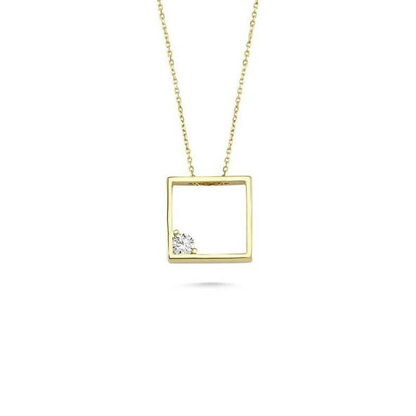 14 Ayar Altın Swarovski Taşlı Kare Kolye
