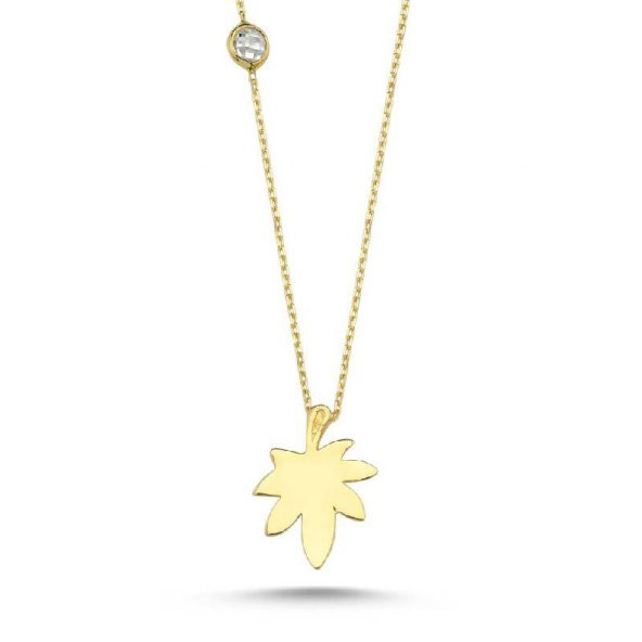 14 Ayar Altın Taşlı Yaprak Kolye - Resim 2