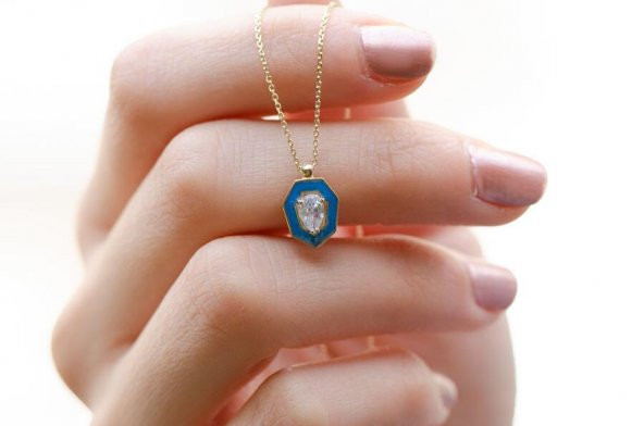 14 Ayar Altın Damla Taşlı Kolye - Resim 2