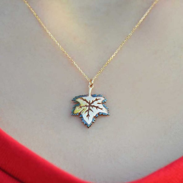 14k Sarı Altın Yaprak Kolye - Resim 2