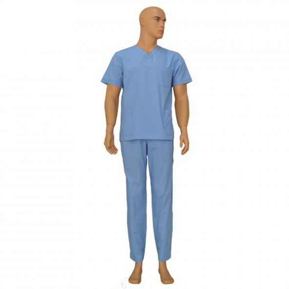 Doktor Erkek Açık Mavi Forma Cerrahi Yaka Takım Uniforma
