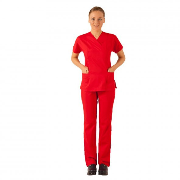 Dr. Hemşire Kadın Forma Kırmızı Yarasa Takım