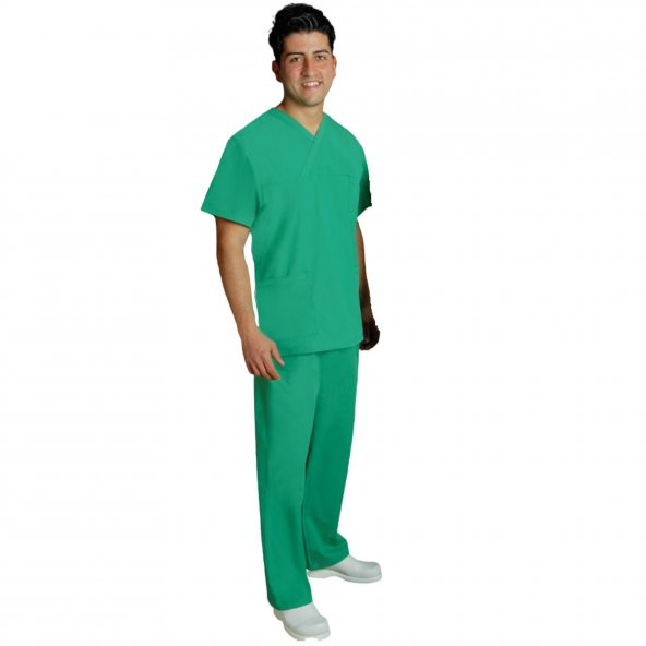 Emel Tekstil Doktor Terikoton Erkek Açık Yeşil Forma Cerrahi Yaka Takım Uniforma