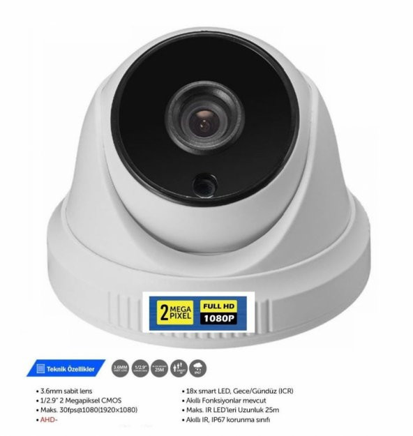 2MP AHD 1080P Full HD Dome Kamera - Güvenlik kamerası
