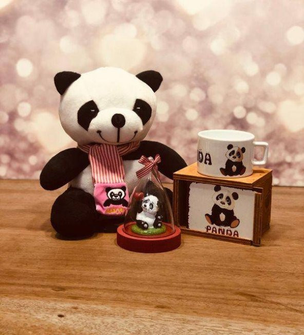 Romantik Peluş Panda 3lü Hediye Seti