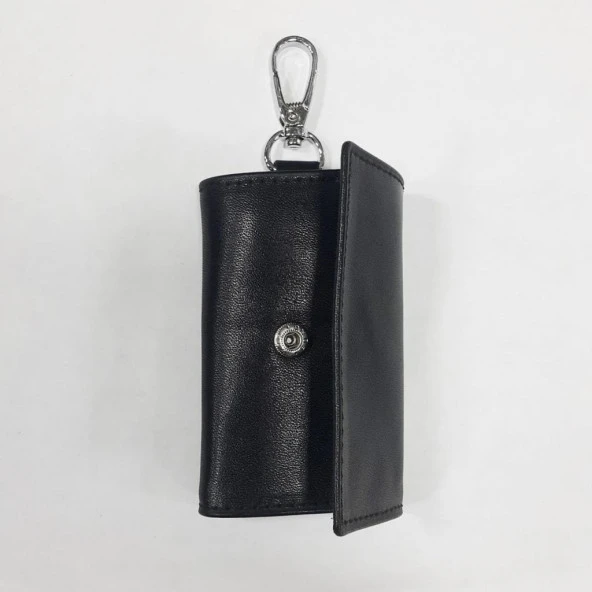 Siyah Renk-Çıtçıtlı Anahtarlık Deri Anahtarlık - 10
