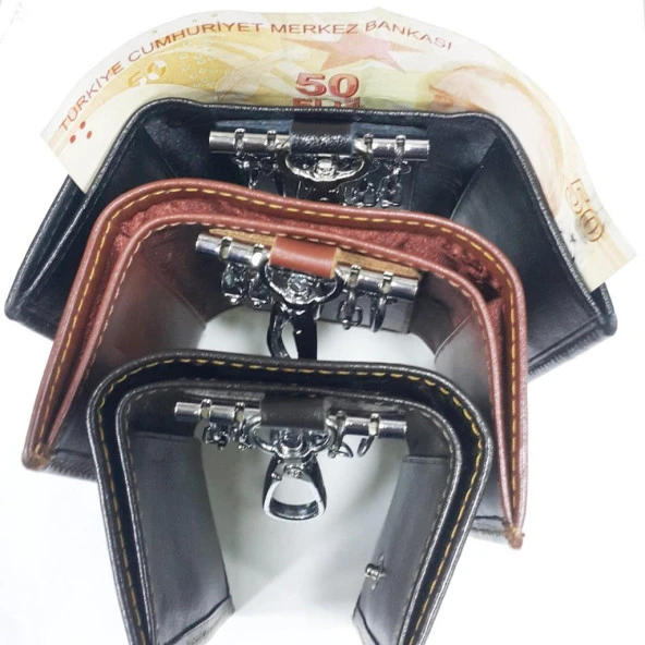 Siyah Renk-Para Gözlü Deri Anahtarlık - 9