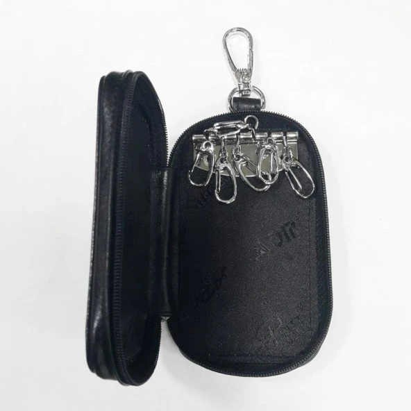 Siyah Renk-Fermuarlı Deri Anahtarlık - 11