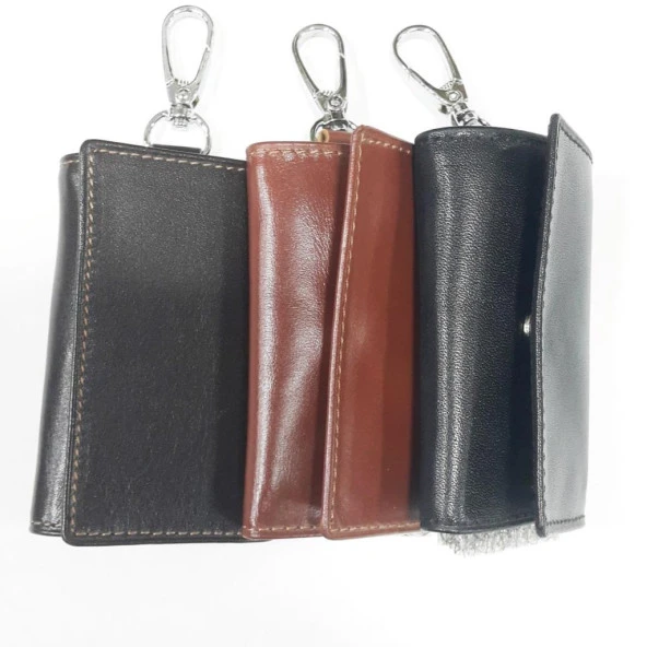 Kahve Renk-Para Bölmeli Deri Anahtarlık - 10