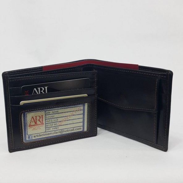 Taba-Siyah-Kahve Renkte Kartlık, Kimlik Ve Bozuk Para Bölmeli Yatay Deri Cüzdan - 3