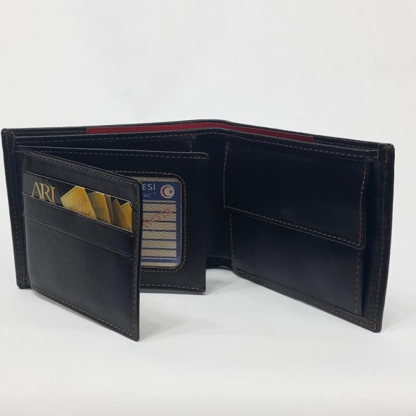 Siyah-Taba-Kahve Renkte Kartlık, Kimlik Ve Bozuk Para Bölmeli Yatay Bölmeli Deri Cüzdan