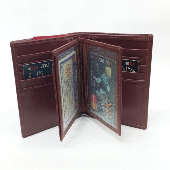 Siyah-Taba-Kahve Renkte Kartlık, Kimlik Bölmeli Dikey Kart Bölmeli Deri Cüzdan - 2