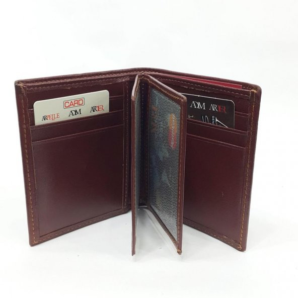 Siyah-Taba-Kahve Renklerde Kartlık, Kimlik Ve Ehliyet Bölmeli Şık Dikey Model Deri Cüzdan - 2