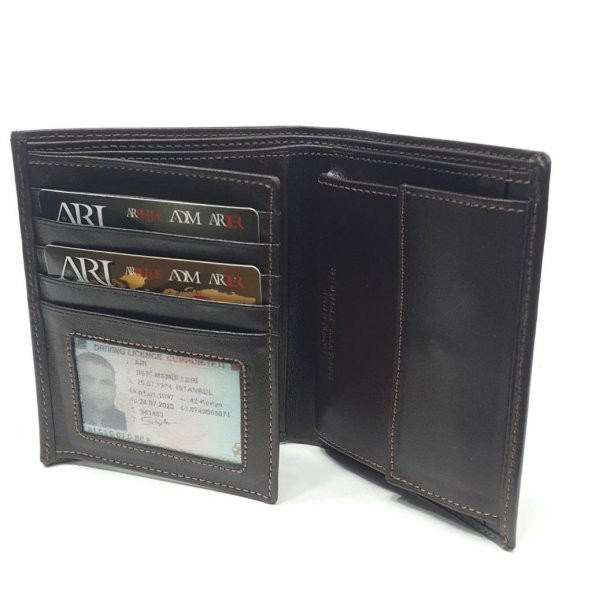 Siyah-Taba-Kahve Renkte Kartlık, Kimlik Bölmeli Yatay İç Kısımlı Deri Cüzdan - 11