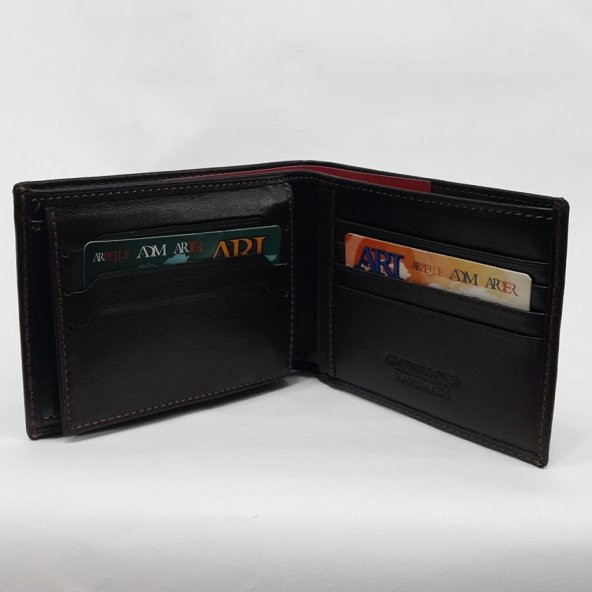 Kahve-Siyah-Taba Renkte Kartlık, Kimlik, Ehliyet Bölmeli Yatay Deri Cüzdan - 7