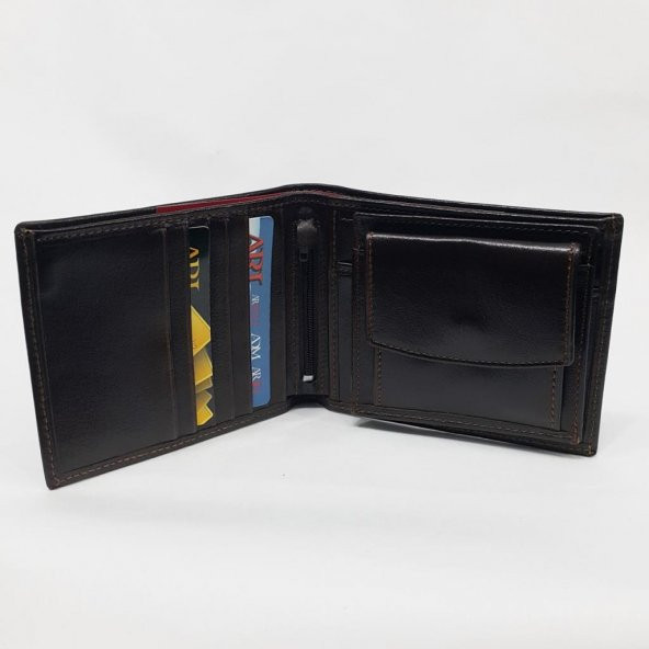 Kahve-Taba-Siyah Renkte Kartlık, Kimlik, Ehliyet Ve Fermuarlı İç Bölmeli Yatay Deri Cüzdan - 8