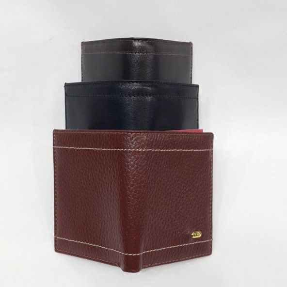 Siyah-Taba-Kahve Renkte Kartlık, Kimlik Bölmeli Renkli Dikiş Detaylı Deri Cüzdan - 11