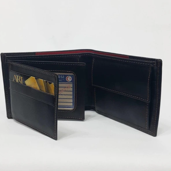 Siyah-Taba-Kahve Renkte Kartlık, Kimlik Ve Bozuk Para Bölmeli Yatay Bölmeli Deri Cüzdan - 11