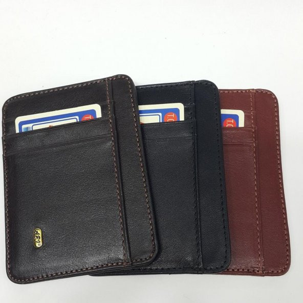 Siyah-Taba-Kahve Renkte Kart Cepli Dikey Model Hakiki Deri Kartlık