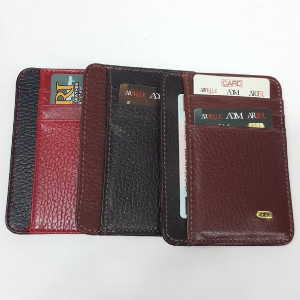 Siyah-Taba-Kahve-Kırmızı Gövde Ve İç Ayrı Renkte Kart Cepli Dikey Model Hakiki Deri Kartlık - 3