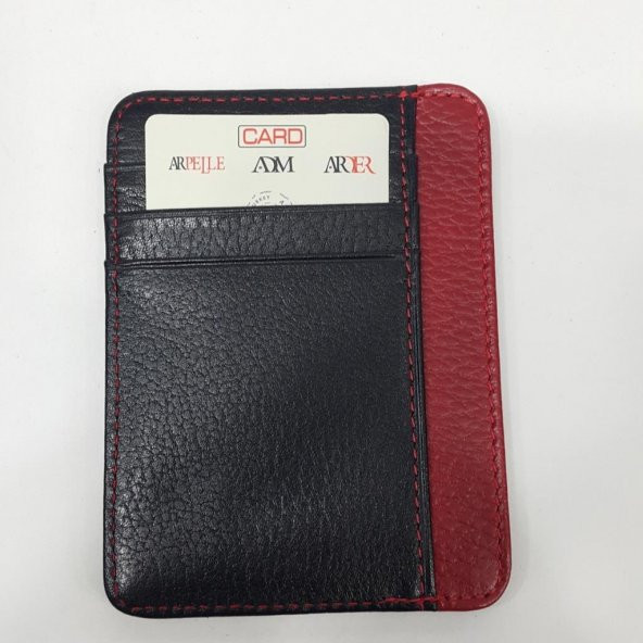 Siyah-Taba-Kahve-Kırmızı Gövde Ve İç Ayrı Renkte Kart Cepli Dikey Model Hakiki Deri Kartlık - 4