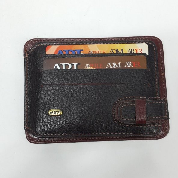Siyah-Taba-Kahve-Kırmızı Karışık Renkte Yatay Model Hakiki Deri Kemerli Kartlık - 4