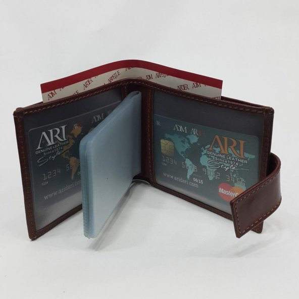 Siyah-Taba-Kahve Renkte Yatay Model Çıtçıtlı Hakiki Deri Kartlık - 2