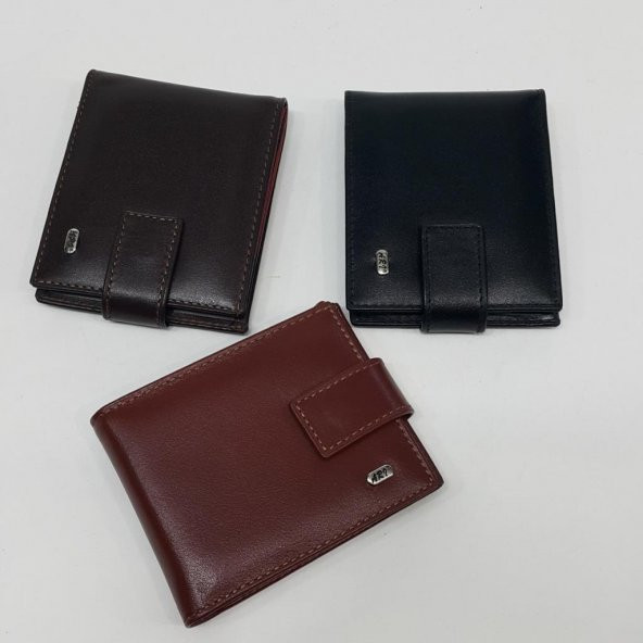 Siyah-Taba-Kahve Renkte Yatay Model Çıtçıtlı Hakiki Deri Kartlık - 4