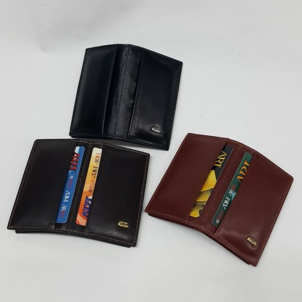 Siyah-Taba-Kahve Renkte Yatay Model Hakiki Deri Sade Tasarım Kartlık