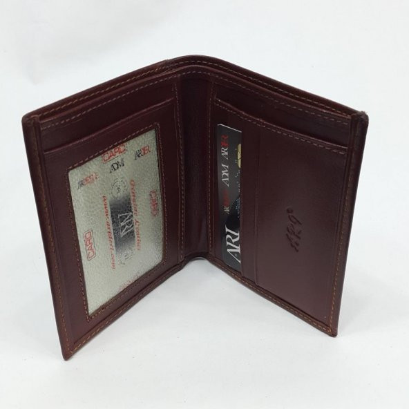 Siyah-Taba-Kahve Renkte Yatay Model Hakiki Deri Arkada Kimlik Bölmeli Kartlık - 6