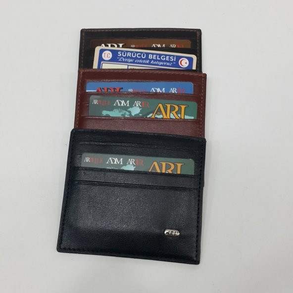 Siyah-Taba-Kahve Renkte Yatay Model Hakiki Deri Önde Arkada Bölmeli Kartlık - 11