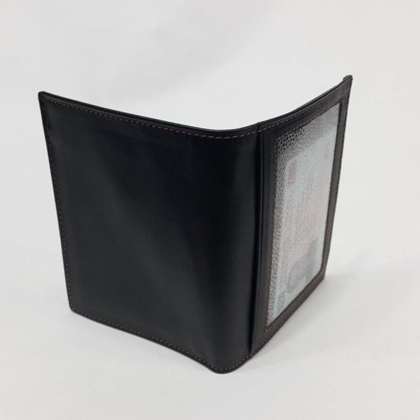 Siyah-Taba-Kahve Renkte Yatay Model Hakiki Deri Arkada Kimlik Bölmeli Kartlık - 12