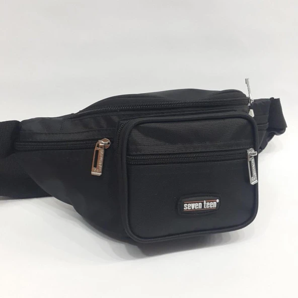 6 Bölmeli Siyah Kumaş Erkek Seventeen Bel Çantası - 5